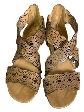 Everybody By BZ Moda Shoes Sz 36.5 6.5 Brown Leather Sandal Lazer Cut Zip Europe